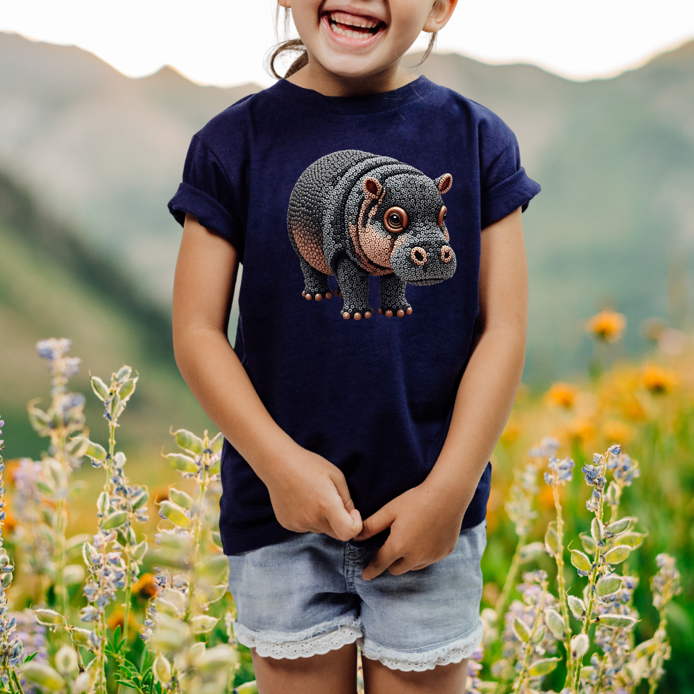 Adorable Pygmy Hippo "Beaded Print" Youth T-Shirt