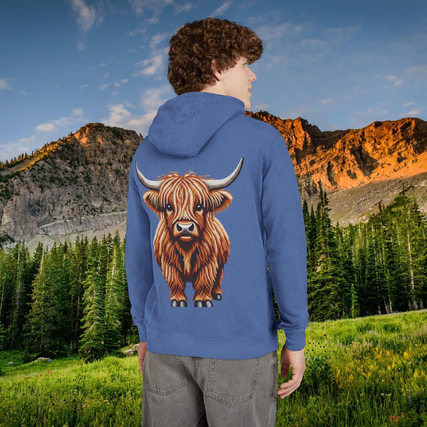 Shaggy Highland Cow "Beaded Print Hoodie