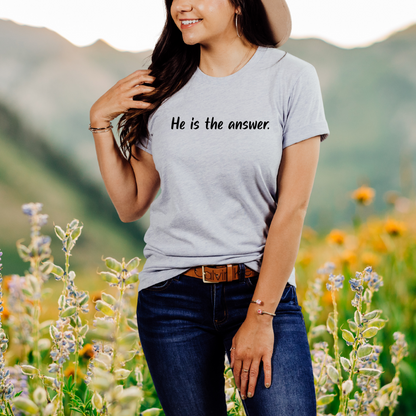 "He is the answer." Black Print T-Shirt