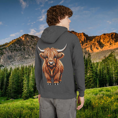 Shaggy Highland Cow "Beaded Print Hoodie