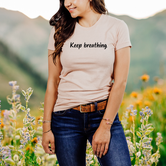 "Keep breathing." Black Print T-Shirt