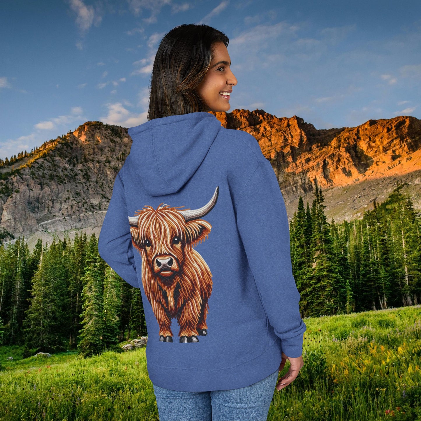 Shaggy Highland Cow "Beaded Print Hoodie