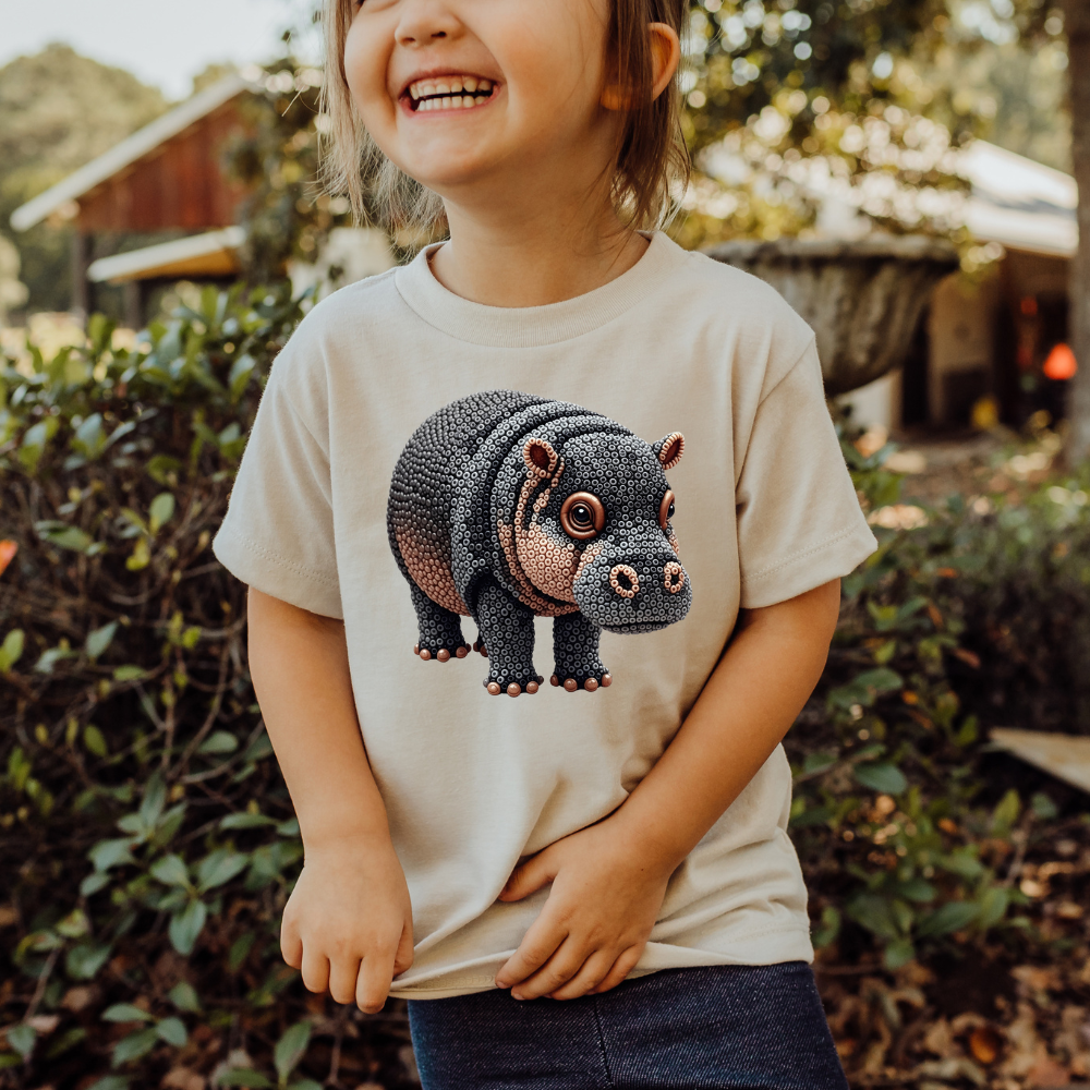 Adorable Pygmy Hippo "Beaded Print" Toddler T-Shirt