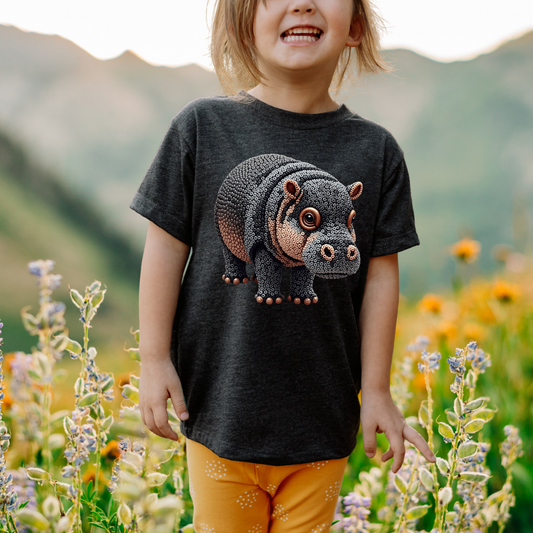 Adorable Pygmy Hippo "Beaded Print" Toddler T-Shirt