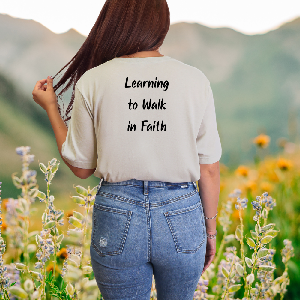 "Learning to walk in Faith" Black Print T-Shirt