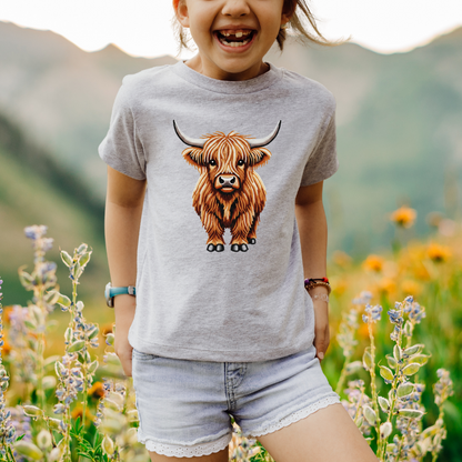 Shaggy Highland Cow "Beaded Print" Youth T-Shirt