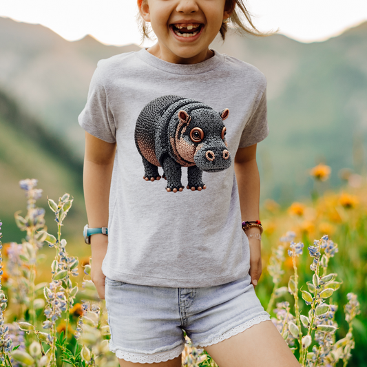 Adorable Pygmy Hippo "Beaded Print" Youth T-Shirt