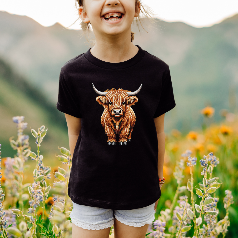 Shaggy Highland Cow "Beaded Print" Youth T-Shirt