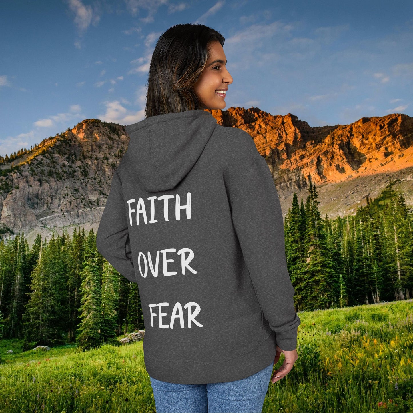 "Faith Over Fear" White Print Hoodie