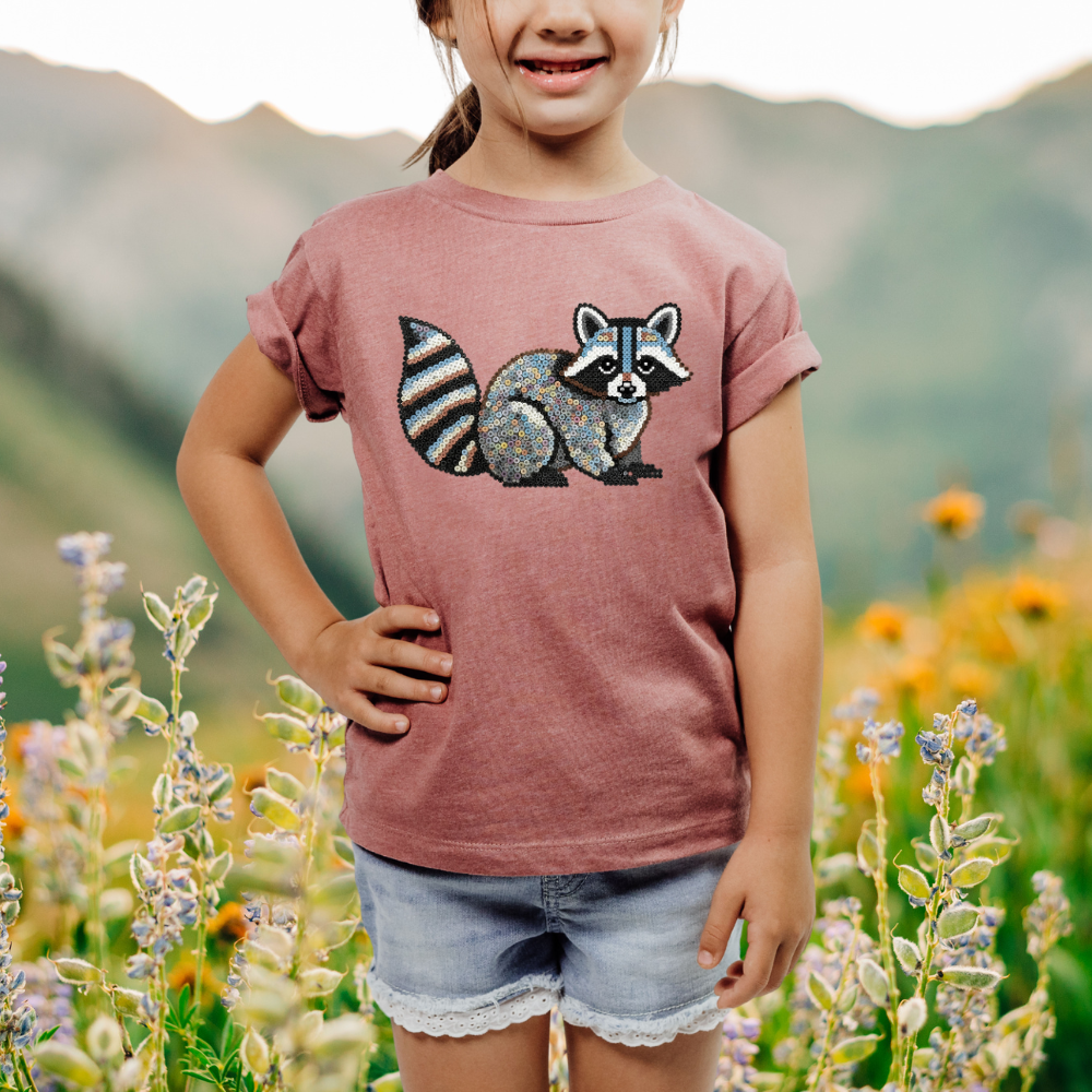 Curious Raccoon "Beaded Print" Youth T-Shirt