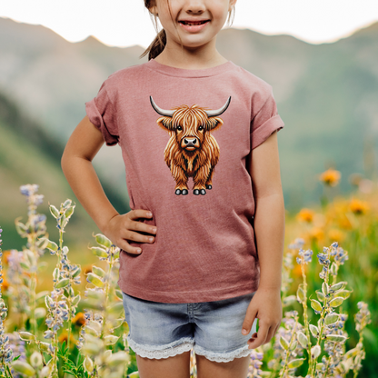 Shaggy Highland Cow "Beaded Print" Youth T-Shirt