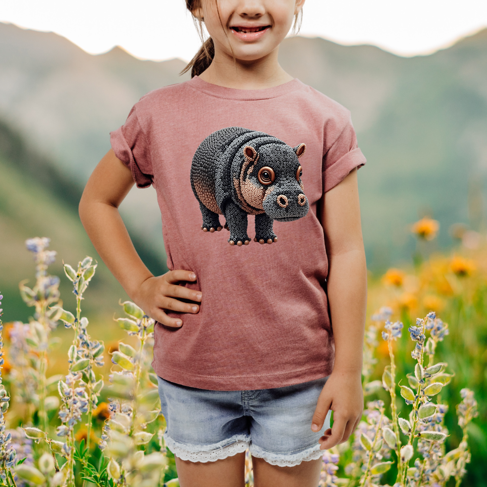 Adorable Pygmy Hippo "Beaded Print" Youth T-Shirt