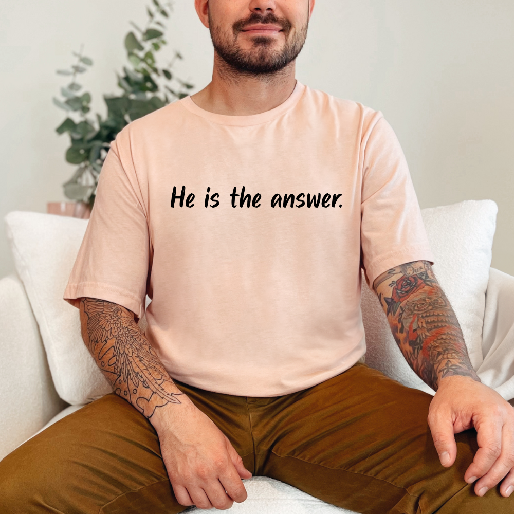 "He is the answer." Black Print T-Shirt