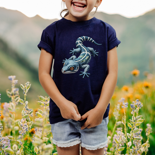 Vibrant Blue Gecko "Beaded Print" Youth T-Shirt
