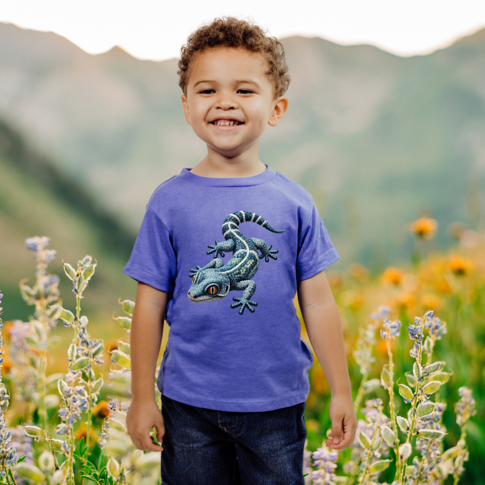 Vibrant Blue Gecko "Beaded Print" Toddler T-Shirt