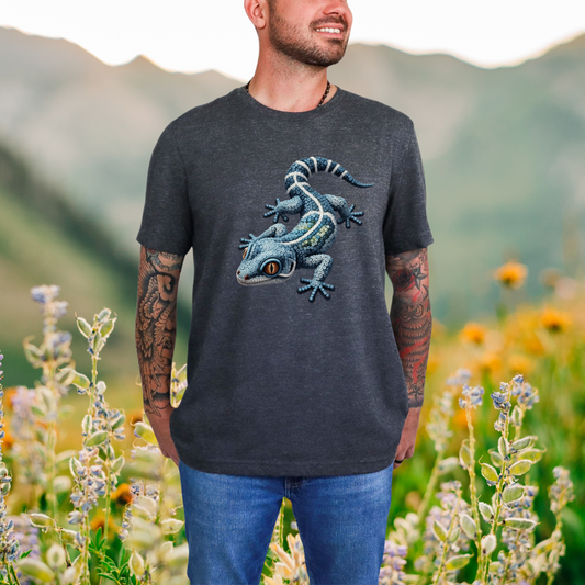 Vibrant Blue Gecko "Beaded Print" T-Shirt