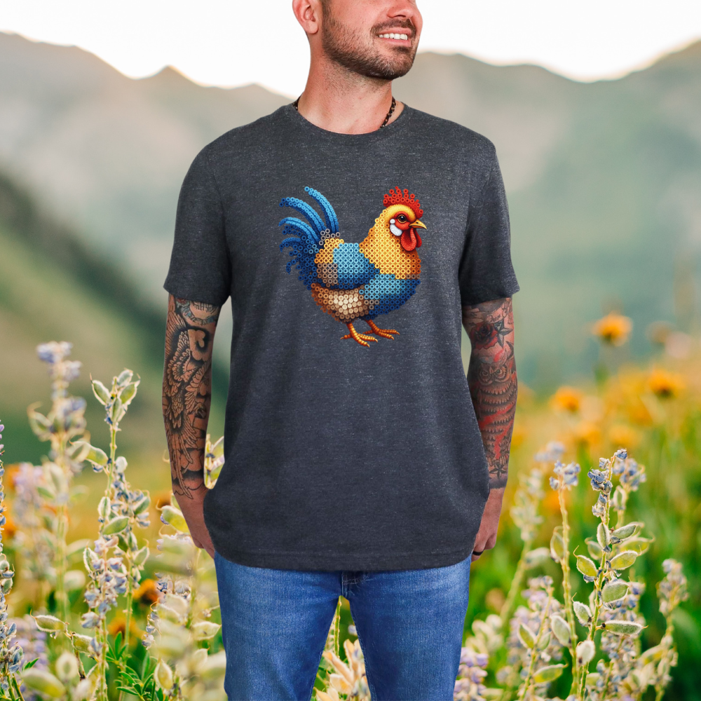 Colorful Chicken "Beaded Print" T-Shirt