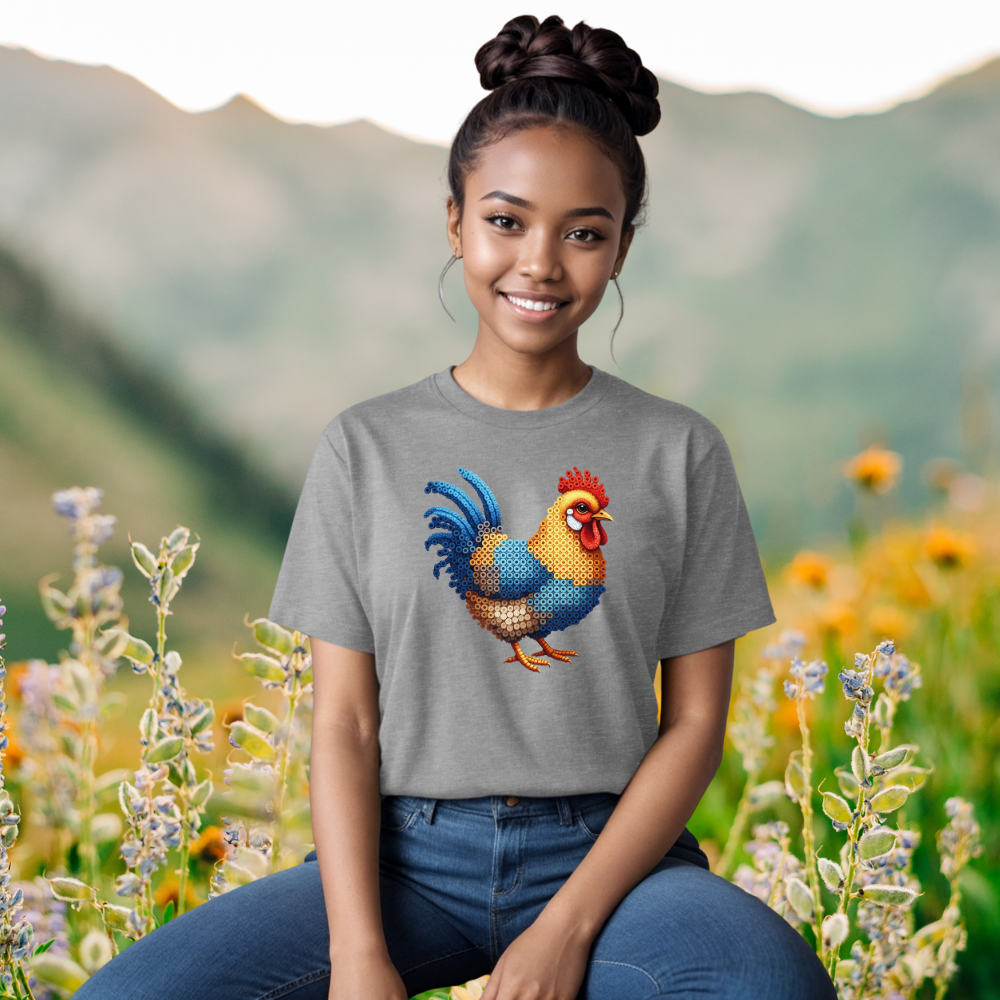 Colorful Chicken "Beaded Print" T-Shirt