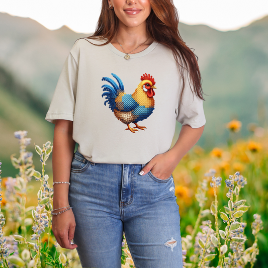 Colorful Chicken "Beaded Print" T-Shirt