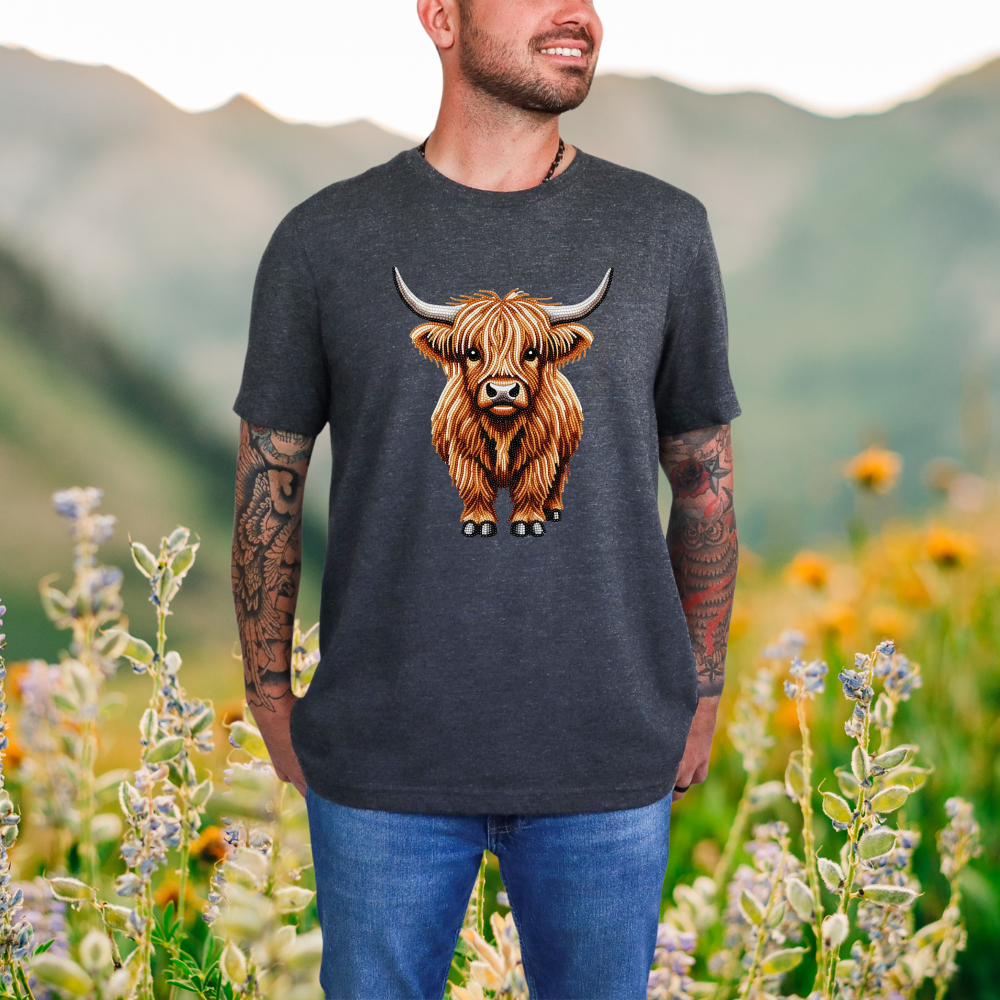 Shaggy Highland Cow "Beaded Print" T-Shirt