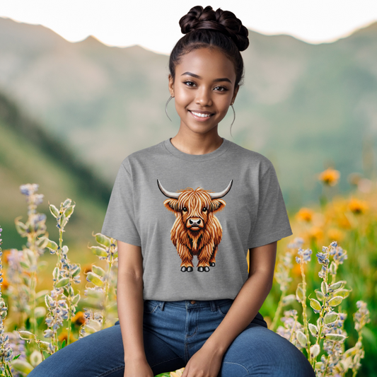 Shaggy Highland Cow "Beaded Print" T-Shirt